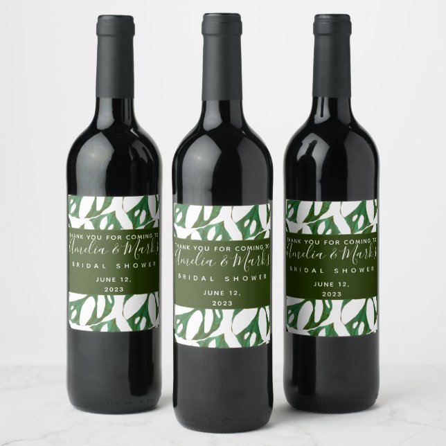 Monstera Adansonii Leaf Bridal Shower  Wine Label (Bottles)