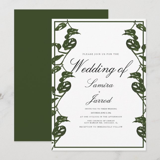 Monstera Adansonii Tropical Botanical Vine Wedding Invitation (Front/Back)