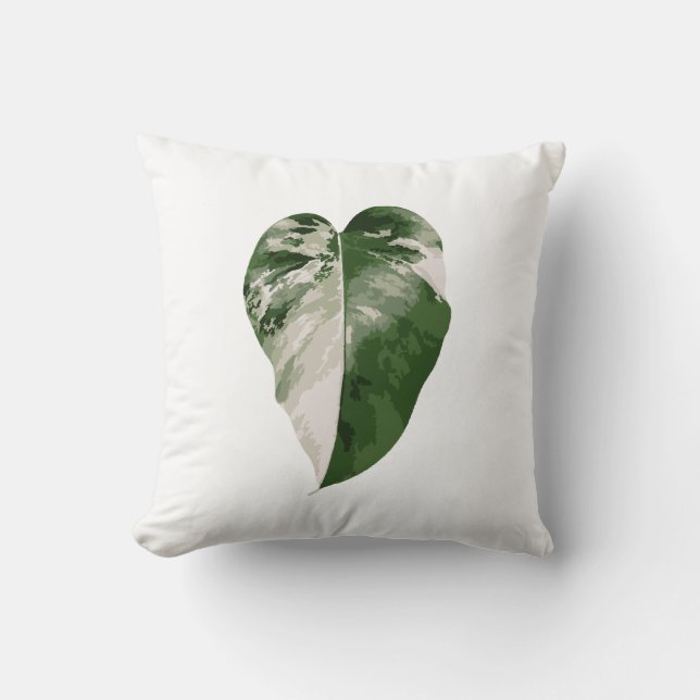 Monstera Albo Heart — Home Decor Real Plant Art Throw Pillow (Front)