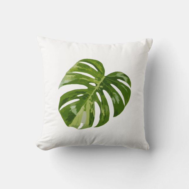 Monstera Albo Leaf — Botanical Home Decor Throw Pillow (Front)
