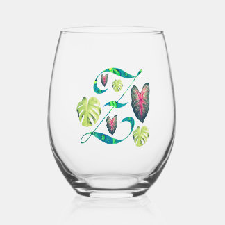 Monstera Alphabet "Z" Stemless Wine Glass