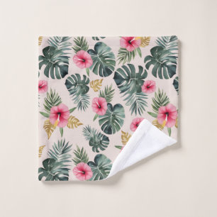 Monstera and Hibiscus Pattern Bath Towel Set