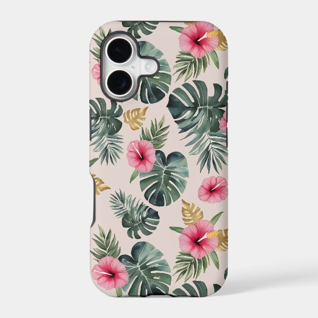 Monstera and Hibiscus Pattern Iphone Case (Back)