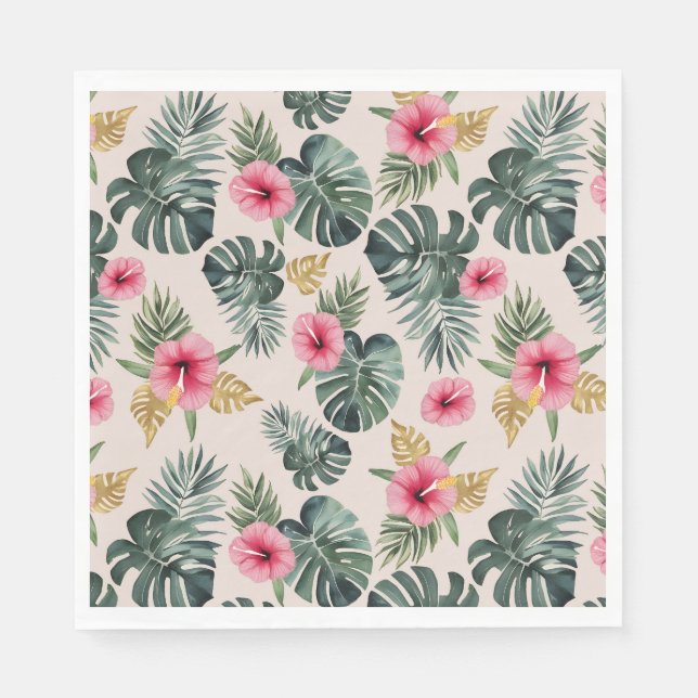 Monstera and Hibiscus Pattern Napkins (Front)