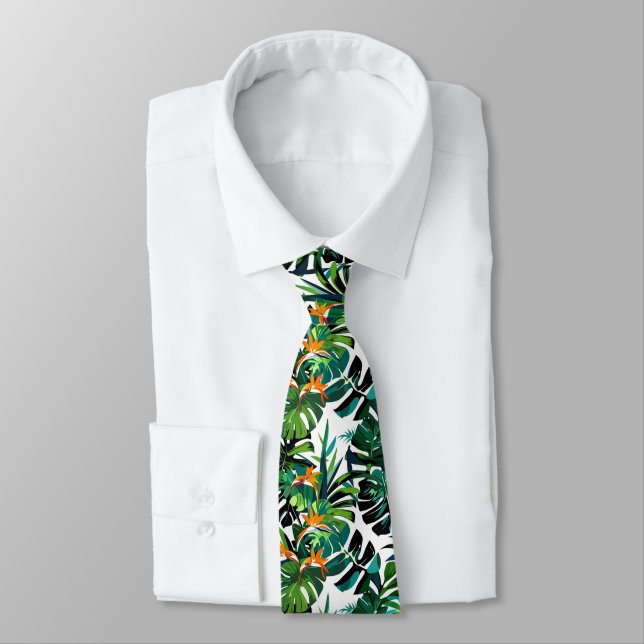 Monstera Bird-of-Paradise Tropical Seamless Neck Tie (Tied)
