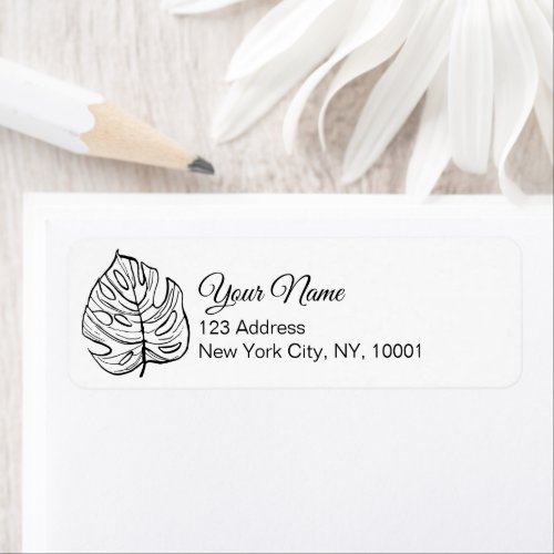 Monstera Black and White Calligraphy Return Label