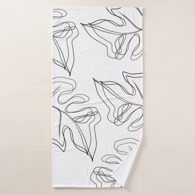 Monstera Black White Botanical Wedding Bath Towel (Bath Towel)