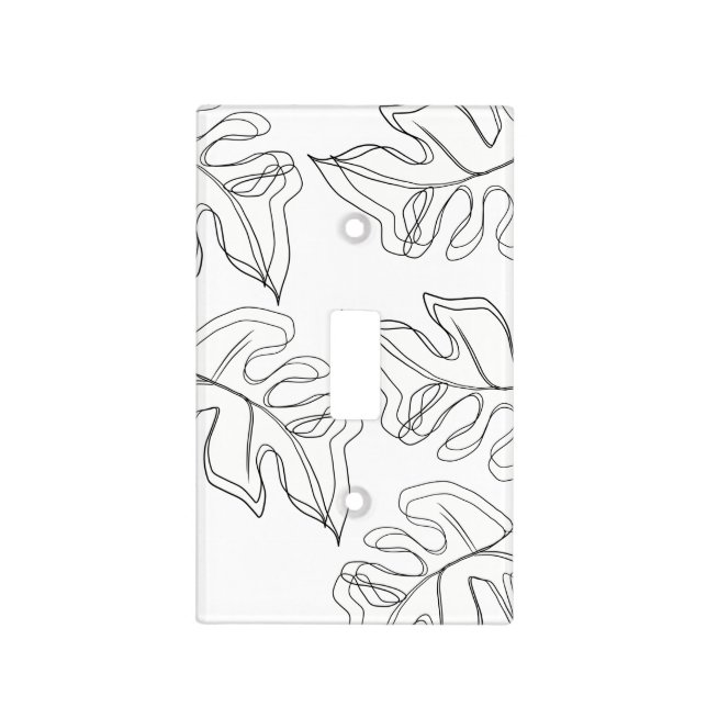 Monstera Black White Botanical Wedding Light Switch Cover (Front)