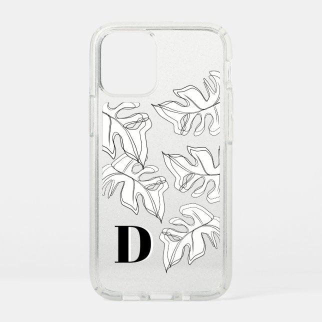Monstera Black White Botanical Wedding Speck iPhone 12 Mini Case (Front)