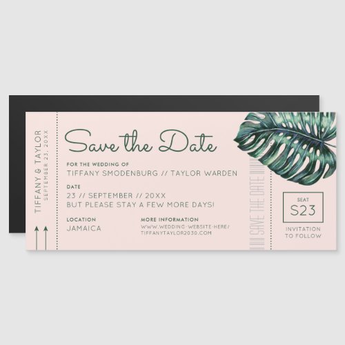 Monstera Blush Boarding Pass Magnet Save the Date