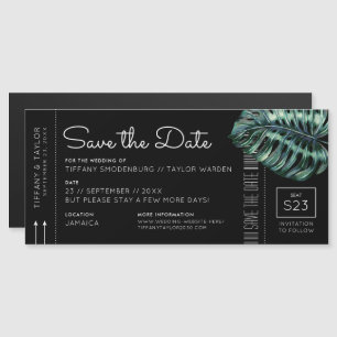 Monstera Boarding Pass Magnet Save the Date Black