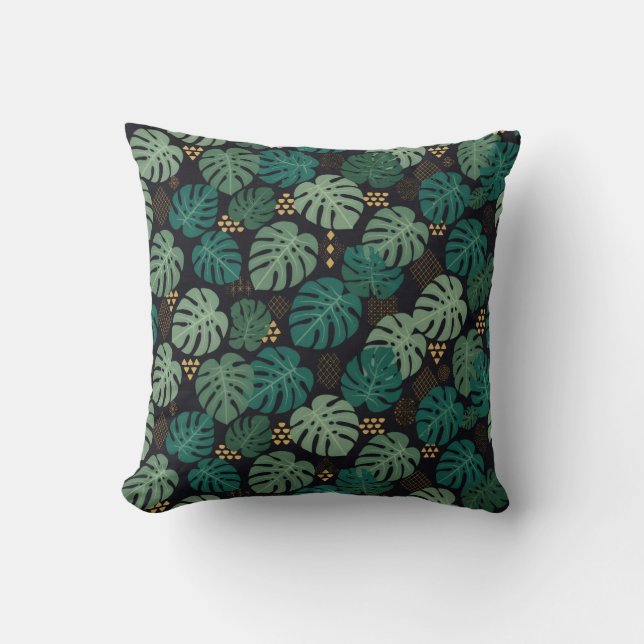 Monstera Botanical Pattern Throw Pillow (Front)