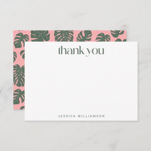 Monstera Botanical Pink Green Custom Bridal Shower Thank You Card