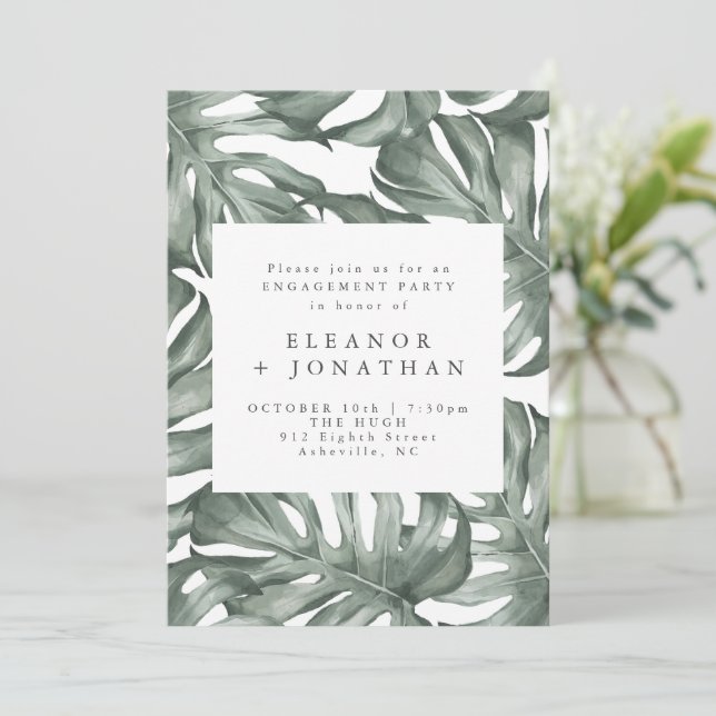Monstera Botanical Watercolor Engagement Party Invitation (Standing Front)