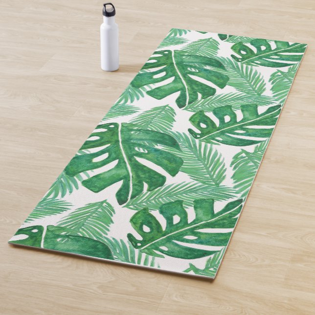 Monstera Deliciosa Green Tropical Leaf Pattern Yoga Mat (In Situ)