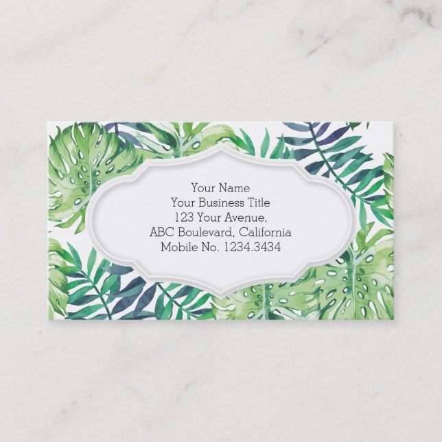 Monstera Deliciosa Hawaiian Island Tropics Leaves Business Card (Front)