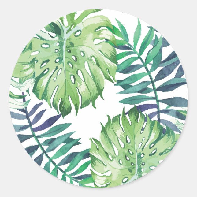 Monstera Deliciosa Hawaiian Island Tropics Leaves Classic Round Sticker (Front)