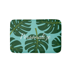 Monstera Deliciosa palm leaf floral print bath mat