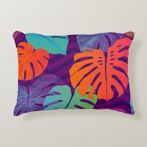 Monstera Deliciosa Tropical Line Art Accent Pillow
