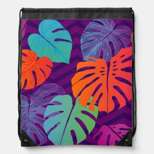 Monstera Deliciosa Tropical Line Art Drawstring Bag