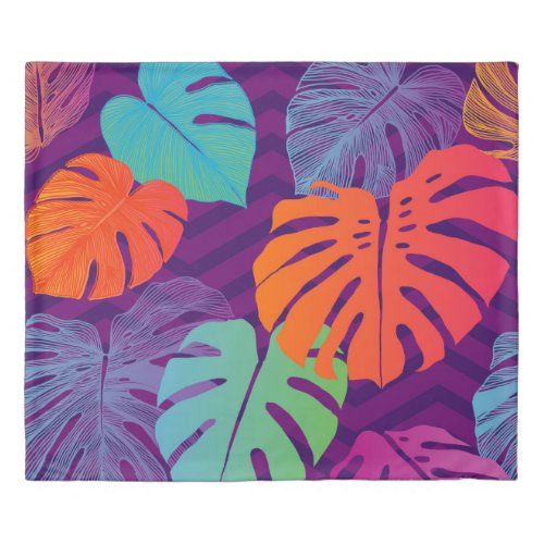 Monstera Deliciosa Tropical Line Art Duvet Cover