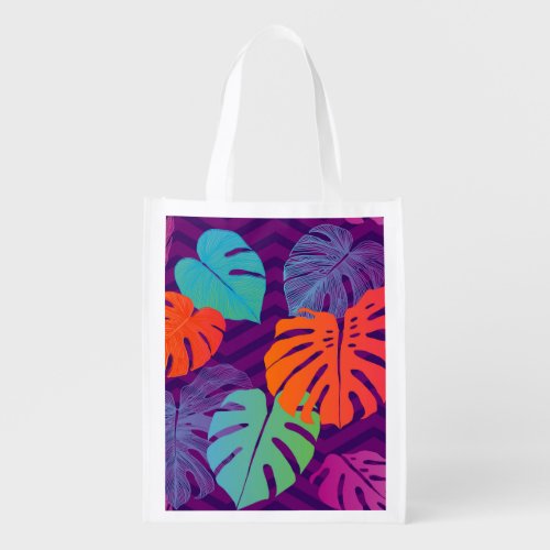 Monstera Deliciosa Tropical Line Art Grocery Bag