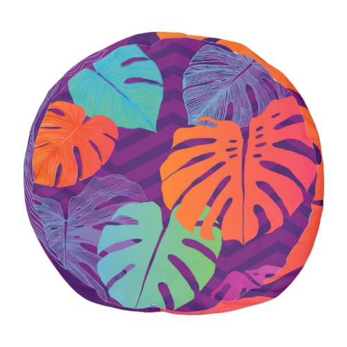 Monstera Deliciosa Tropical Line Art Pouf