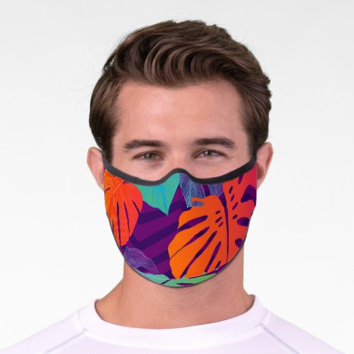 Monstera Deliciosa Tropical Line Art Premium Face Mask
