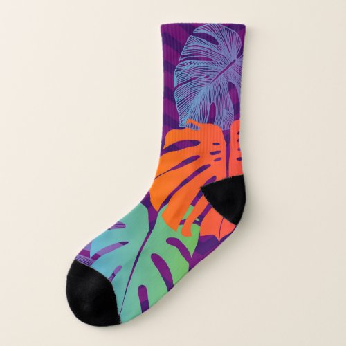 Monstera Deliciosa Tropical Line Art Socks