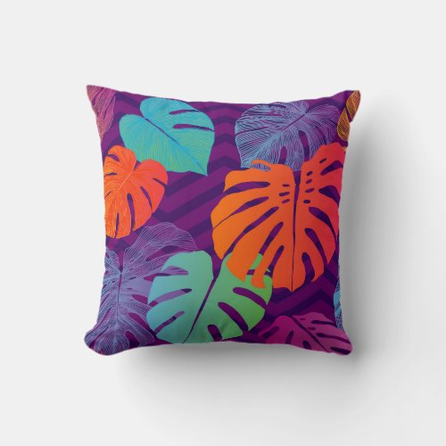 Monstera Deliciosa Tropical Line Art Throw Pillow
