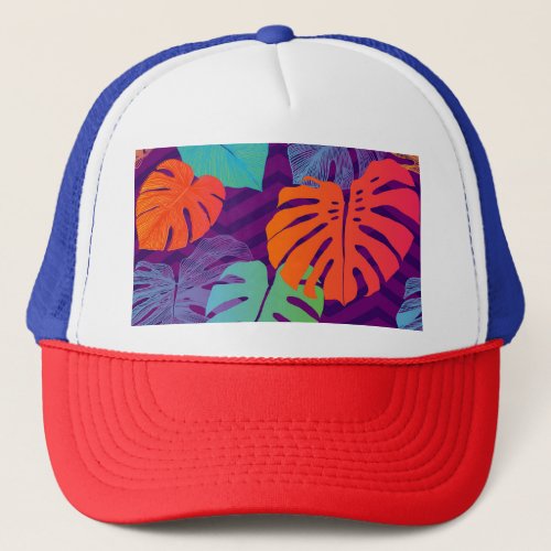 Monstera Deliciosa Tropical Line Art Trucker Hat