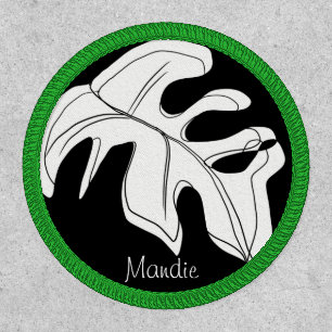 Monstera Double Line Hand Drawn Art Black White Patch