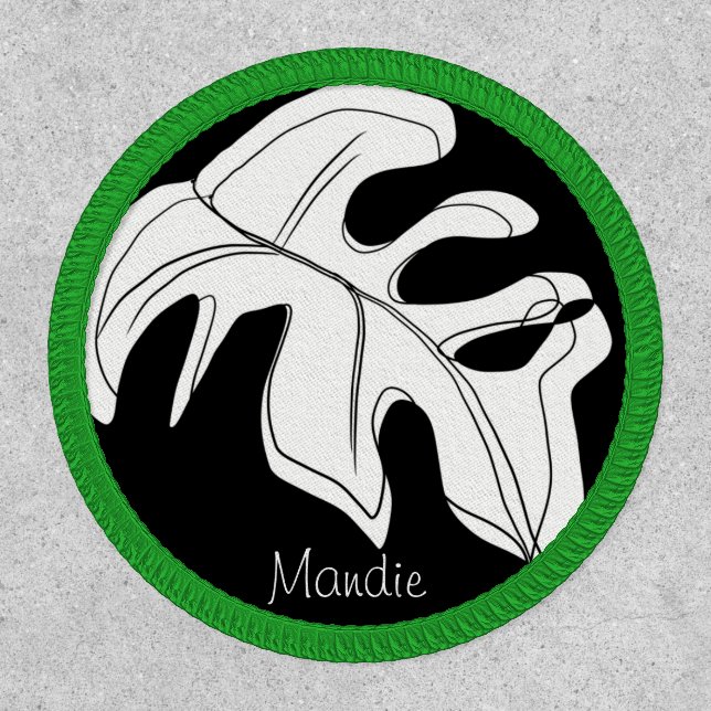 Monstera Double Line Hand Drawn Art Black White Patch (Front)