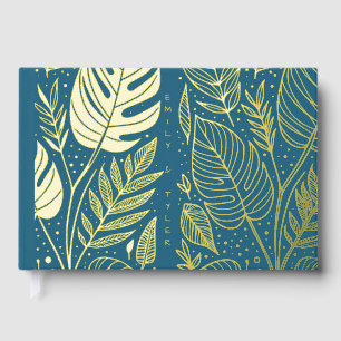 Monstera Gold Foliage Wedding  Foil Guest Book