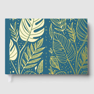 Monstera Gold Foliage Wedding Foil Guest Book