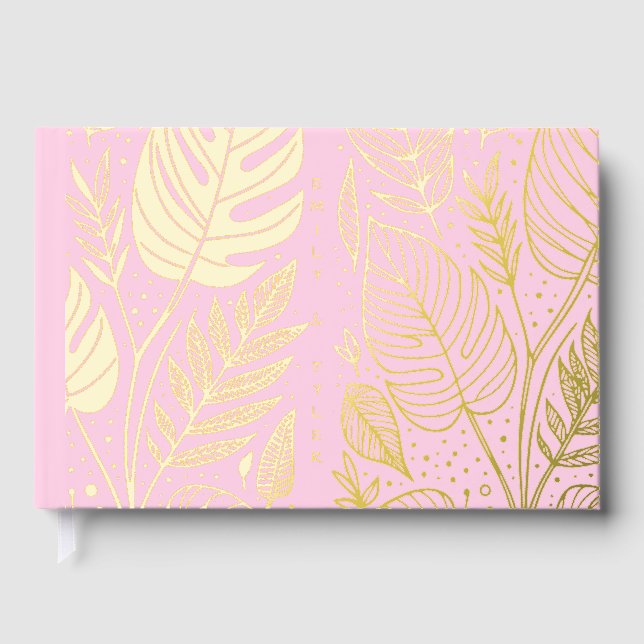 Monstera Gold Foliage Wedding  Foil Guest Book (Front)