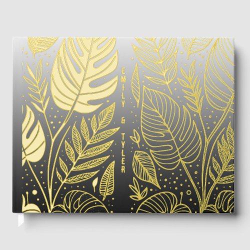 Monstera Gold Foliage Wedding  Foil Guest Book