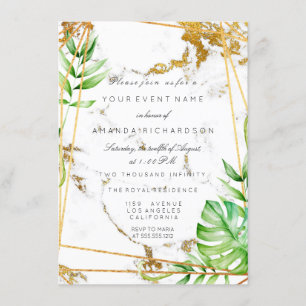 Monstera Gold Frame Greenery Marble Tropical Invitation