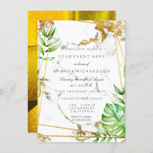 Monstera Gold Frame Greenery Marble Tropical Lux Invitation