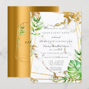 Monstera Gold Poligonal Frame Greenery Marble Invitation