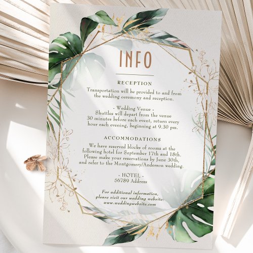 Monstera Gold Wedding Insert INFO and Details Invi Invitation