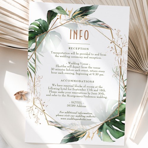 Monstera Gold Wedding Insert INFO and Details Invitation