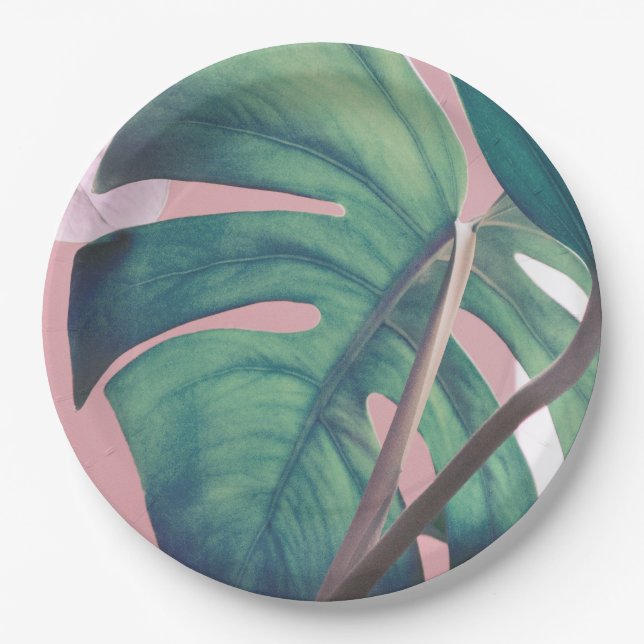 Monstera Green Leaf Paper Plates (Front)