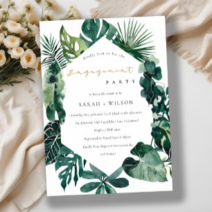 Monstera Green Leafy Hexagonal Engagement Invite