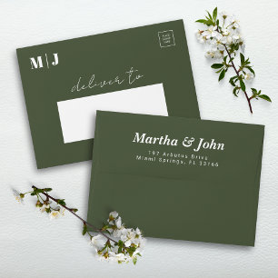 Monstera Green Simple Wedding Invitation Envelope