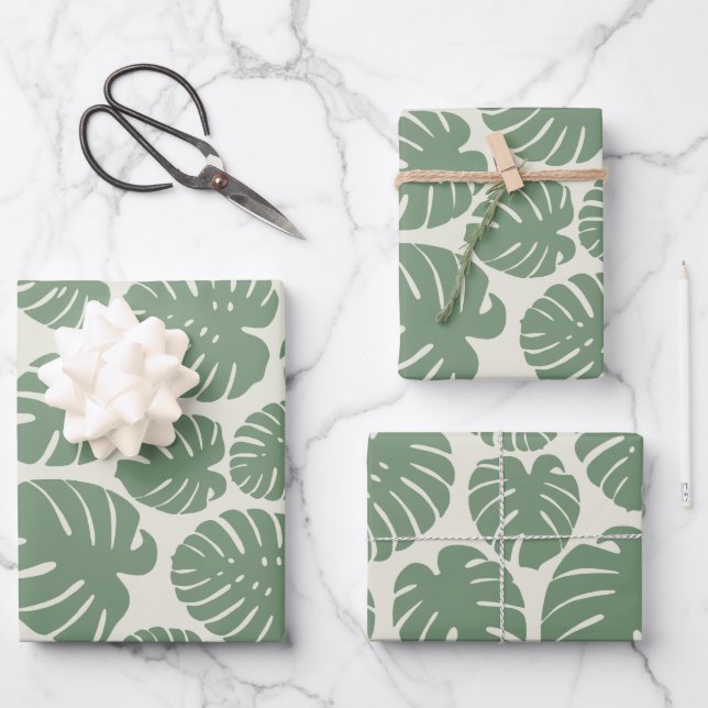 Monstera - Green Wrapping Paper Sheets (Front)
