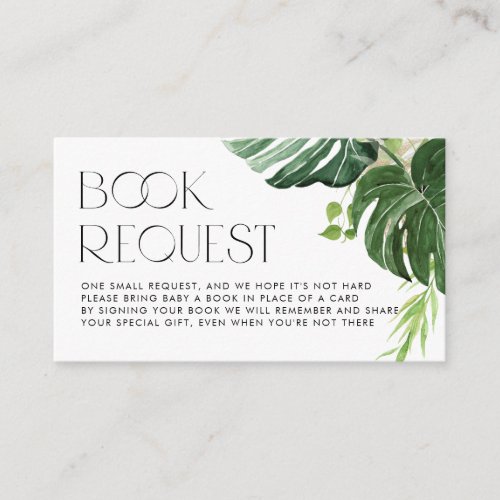 Monstera Greenery Summer Baby Shower Book Request Enclosure Card