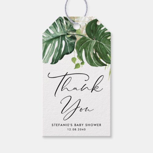 Monstera Greenery Summer Baby Shower Thank You Gift Tags