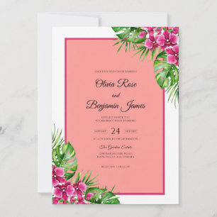 Monstera Hibiscus Eucalyptus Wedding Invitation