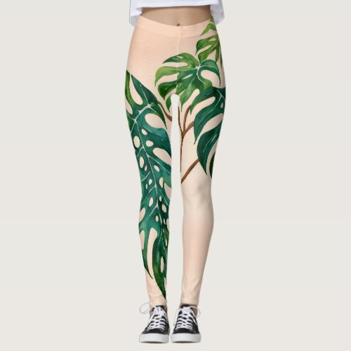 Monstera Houseplant Boho Botanical Leggings